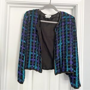 Stenay Vintage Silk Sequin Jacket Plaid Checkered Beautiful Elegant Sparkle